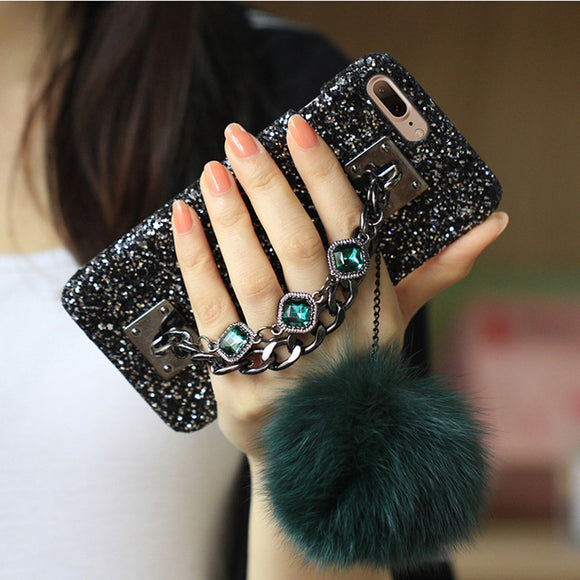Glitter Luxury Fox Fur Ball Fancy iPhone Cover Case