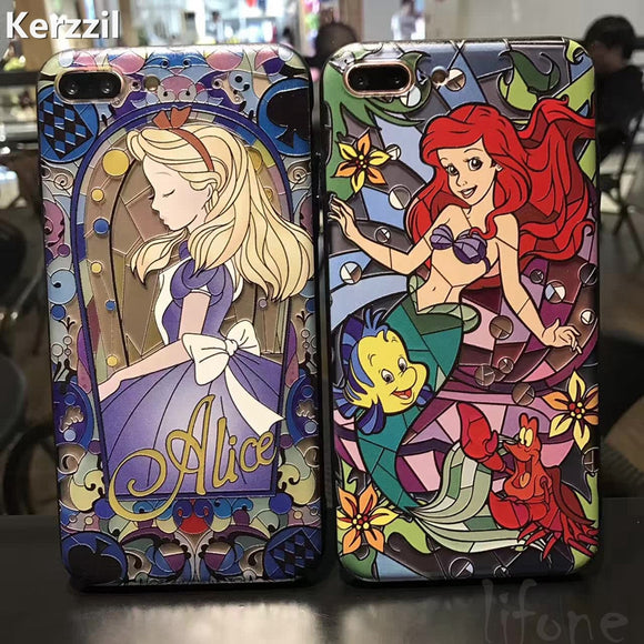 Kerzzil Case For iPhone 7 6 6S Plus Cartoon Matte 3D Relief Cute Mermaid Princess Phone Hard PC Cover Back For iPhone X 7 8 Plus