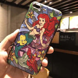 Kerzzil Case For iPhone 7 6 6S Plus Cartoon Matte 3D Relief Cute Mermaid Princess Phone Hard PC Cover Back For iPhone X 7 8 Plus