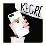 Luxury Leather 3D Metal Bee Pearl Phone Cases For iphone 7 PU Material Fashion Fundas For iPhone 7 6 6S Plus 7P Back Cover Coque