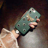 Luxury Leather 3D Metal Bee Pearl Phone Cases For iphone 7 PU Material Fashion Fundas For iPhone 7 6 6S Plus 7P Back Cover Coque
