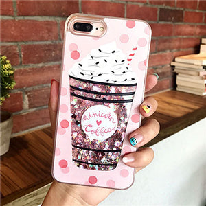 Ollivan girls bottle quicksand case for iphone 7 case silicone TPU PC Dynamic liquid glitter cover for iphone 6 6s 7 plus fundas
