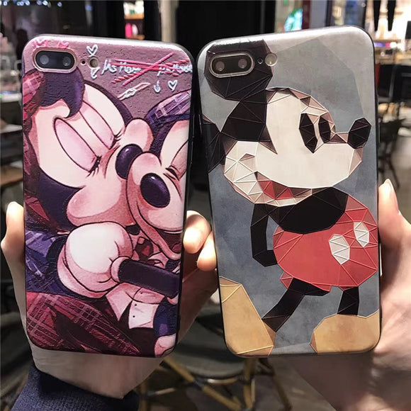 Mickey Minnie Relief Phone cases for iphone 7 7Plus cartoon silicon+ hard pc Case For iphone X 6 6s 6plus 8 8plus back cover