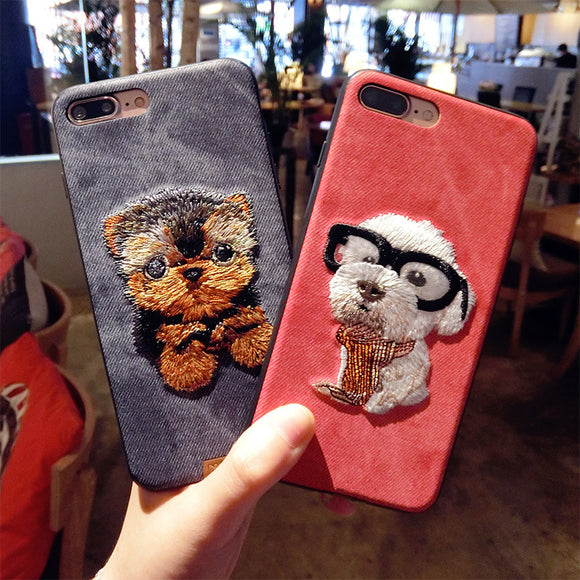 Cute Pet Embroidery iPhone Cover Case