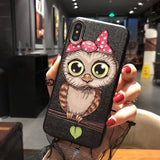 New Fashion 3D Relief Phone Case For iPhone 8  8Plus 7 7 Plus Luxury Pattern Cartoon Owl  Back Case Cover For iPhone X 6 6S Plus