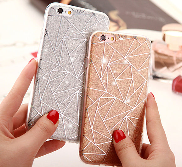 Glitter Powder Silver Rhombus Soft iPhone Cover Case