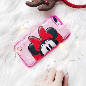 New 3D Bracket Stitch Minnie Mickey Wallet leather cover case for iphone 6 S plus 7 7plus 8 8plus X Winnie Hold card phone cases