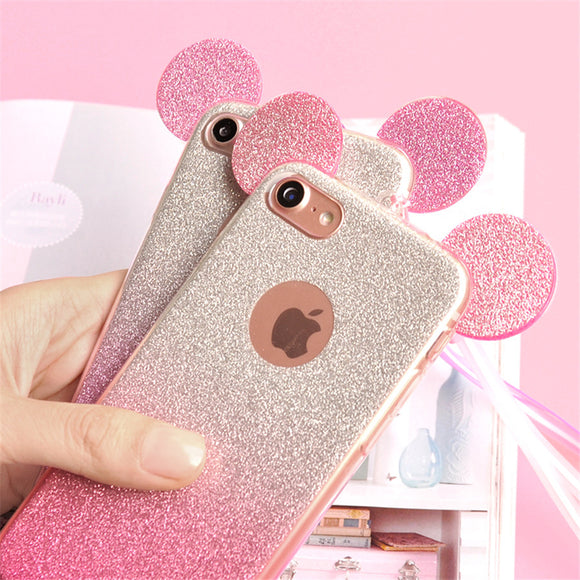 3D Glitter Minnie Mickey Mouse Ears iPhone Cover Case