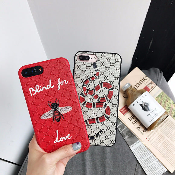 New 2018 Luxury Snake Bees designer Cover Case soft silicone original for iphone x 8 8plus 6 6s plus 7 7Plus couple gift cover