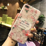 NFH Fashion 3D White Flower Paint Phone Case sFor iPhone 8 X Vintage Soft TPU Back Cover Cases Coque For iPhone7 8 6 6s Plus 5s