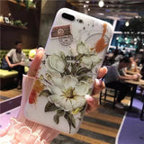 NFH Fashion 3D White Flower Paint Phone Case sFor iPhone 8 X Vintage Soft TPU Back Cover Cases Coque For iPhone7 8 6 6s Plus 5s