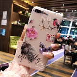 NFH Fashion 3D White Flower Paint Phone Case sFor iPhone 8 X Vintage Soft TPU Back Cover Cases Coque For iPhone7 8 6 6s Plus 5s