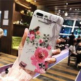 NFH Fashion 3D White Flower Paint Phone Case sFor iPhone 8 X Vintage Soft TPU Back Cover Cases Coque For iPhone7 8 6 6s Plus 5s