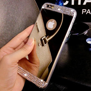 Luxury Rhinestone diamond Shiny Gold Silver Tpu Mirror Case Cover For Iphone 6 6s Plus 5 5S Se 4 4s 7 7 Plus 8 Plus X Case Cover