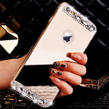 Luxury Rhinestone diamond Shiny Gold Silver Tpu Mirror Case Cover For Iphone 6 6s Plus 5 5S Se 4 4s 7 7 Plus 8 Plus X Case Cover