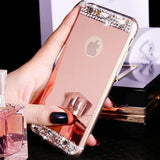 Luxury Rhinestone diamond Shiny Gold Silver Tpu Mirror Case Cover For Iphone 6 6s Plus 5 5S Se 4 4s 7 7 Plus 8 Plus X Case Cover