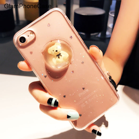 3D Cute Bear Liquid Ball Phone Case for iPhone