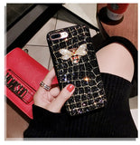 Luxury Leather 3D Metal Bee Pearl Phone Cases For iphone 7 PU Material Fashion Fundas For iPhone 7 6 6S Plus 7P Back Cover Coque