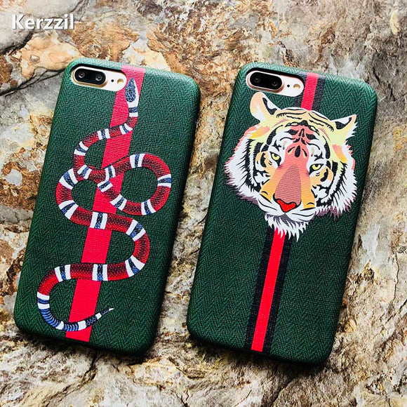 Kerzzil Luxury Snake Tiger Animal Case For iPhone X 10 Soft PU Leather Cartoon Cases For iPhone 7 8 6 6s Plus Gift Cover Capa