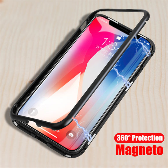 Magneto Magnetic Adsorption metal case for iphone X iphone 7 8 case luxury tempered glass cover for iphone 8 plus 7 plus coque