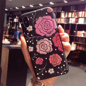 3D Rose Flower Embroidery Style iPhone Case